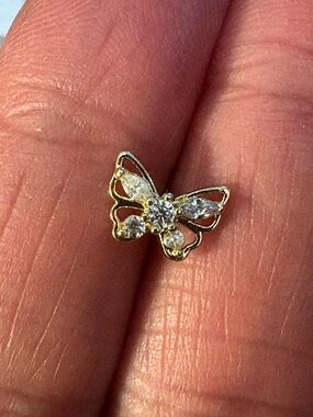Nose Ring- Stud 20G Copper butterfly Gold Tone Zirconia